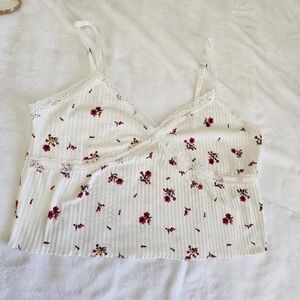 White Tank Top With Floral Lace Trim Cami Top